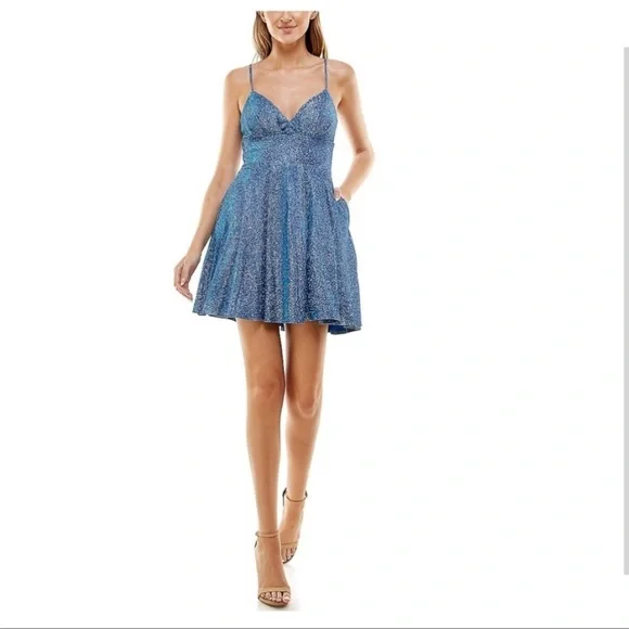 B Darlin | Dresses | B Darling Juniors 56 Sparkle Fit Flare Dress Glitter  Shimmer Ice Blue Pockets | Poshmark